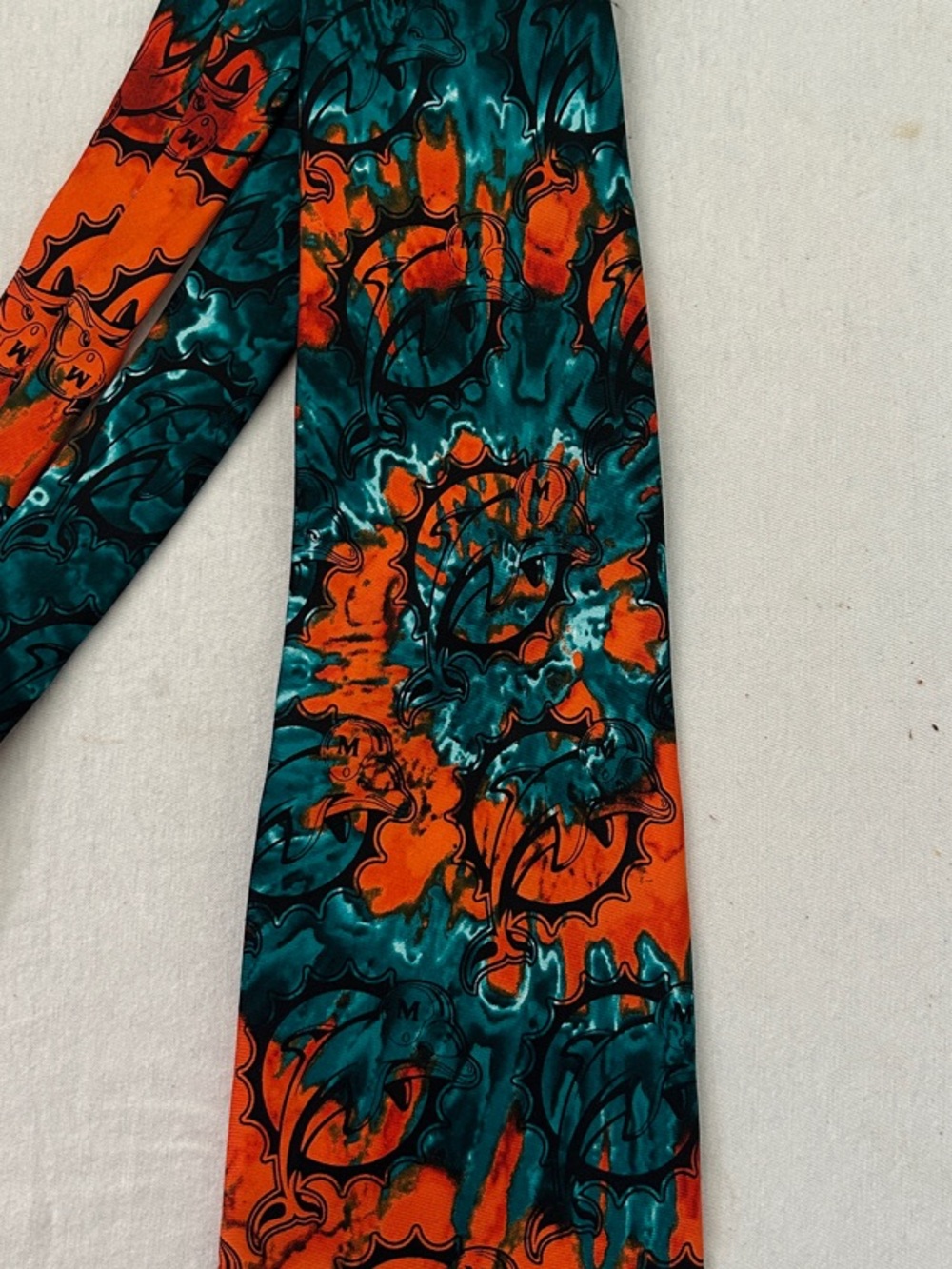 Bold Teal and Orange Miami Dolphins Neck Tie